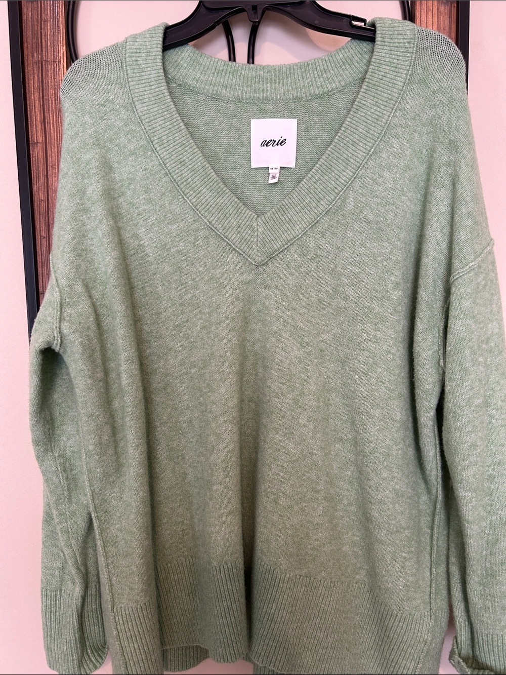 aerie Light Sage V-Neck Pullover Sweater